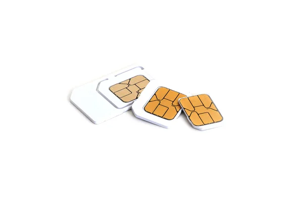 Simcard et micro simcard pour téléphone portable sur fond blanc — Photo