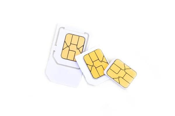 Simcard y micro simcard para celular sobre fondo blanco —  Fotos de Stock