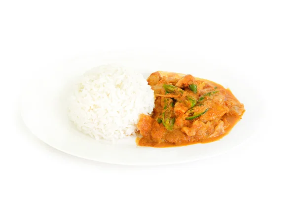 Porks in ground peanut-coconut cream curry with rice — Stock Photo, Image