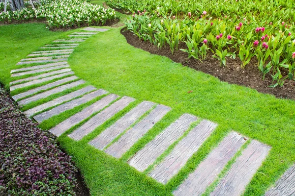 Pasarela de piedra en jardín de flores — Foto de Stock