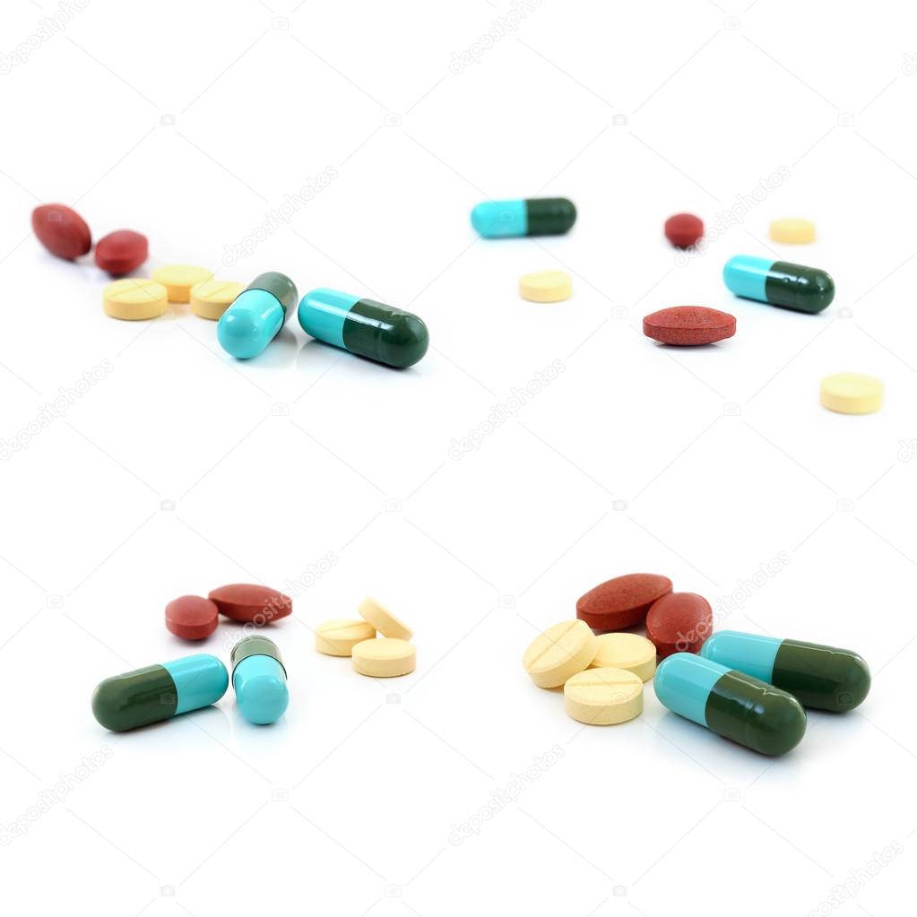 Tablets pills heap color mix therapy drugs doctor flu antibiotic