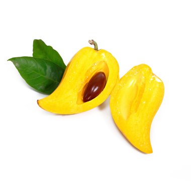 Beyaz arka planda, taze Pouteria campechiana tro sarı meyve