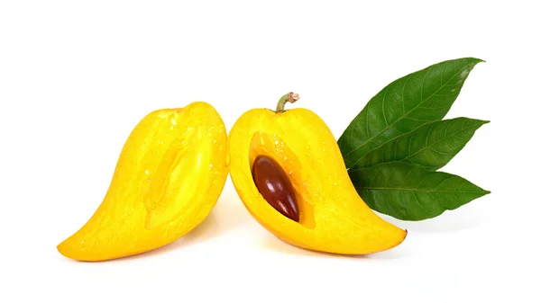 Beyaz arka planda, taze Pouteria campechiana tro sarı meyve