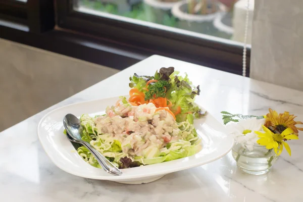 fresh tuna salad in bowl (appetizer food)