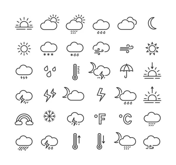 Weather Line Icon Set Editable Stroke Outline Collection Meteorology Symbols — Stock Vector