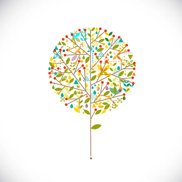 Símbolo da árvore com criativo geométrico e folhas silhuetas decoração no fundo branco, ilustração vetorial — Vetor de Stock