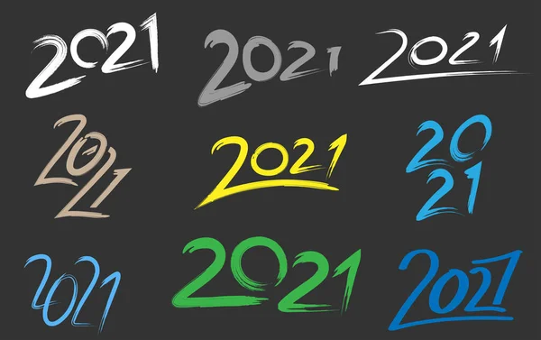 2021 Yazıları Koyu Arkaplanda Boya Fırçası Deseni Var Poster Pankart — Stok Vektör
