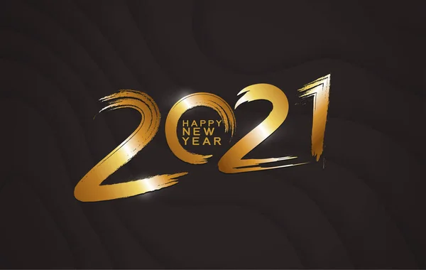 2021 Felice Anno Nuovo Con Pennello Lettering Gold Texture Fondo Vettoriale Stock