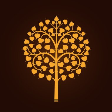 Golden Bodhi tree symbol with Thai style isolate on black background, vector illustration clipart