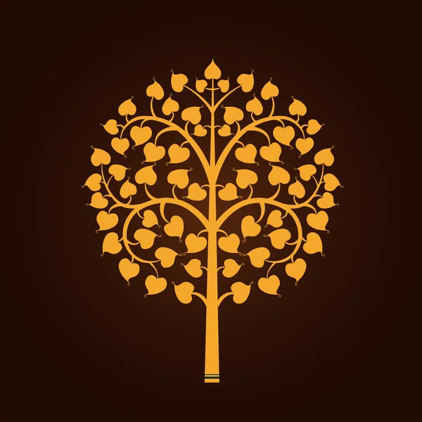 Símbolo de árbol Bodhi dorado con aislamiento de estilo tailandés sobre fondo negro, ilustración vectorial — Vector de stock