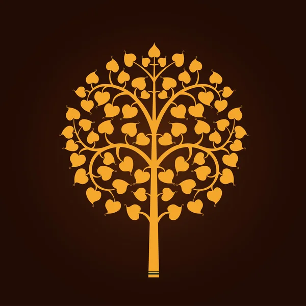 Golden Bodhi albero simbolo con stile tailandese isolare su sfondo nero, illustrazione vettoriale — Vettoriale Stock