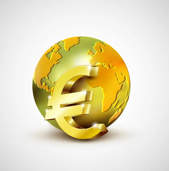 World economic concept with 3d gold world and euro currency isolated on white background illustration — Stock Photo, Image