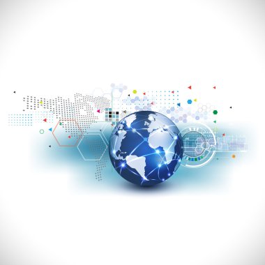 Dünya ile iletişim teknoloji ve iş kavramı, vektör çizim için soyut futuristik grafik şablonu