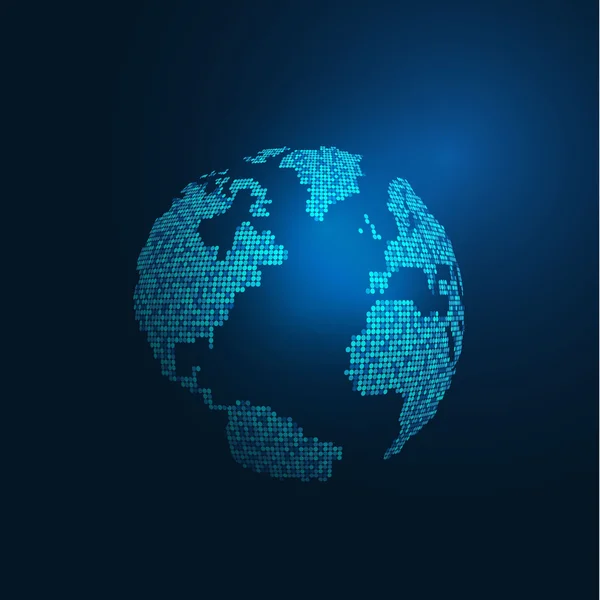 Peta dunia konsep teknologi digital terisolasi pada latar belakang biru, ilustrasi vektor - Stok Vektor