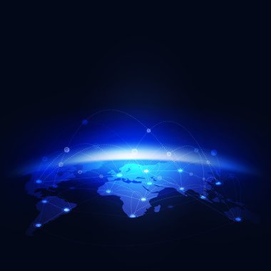 Dünya kafes dijital iletişim ve teknoloji ağ kavramı, vektör çizim