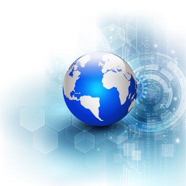 Fütüristik dünyada ağ iletişim ve teknoloji kavramı arka plan, vektör çizim