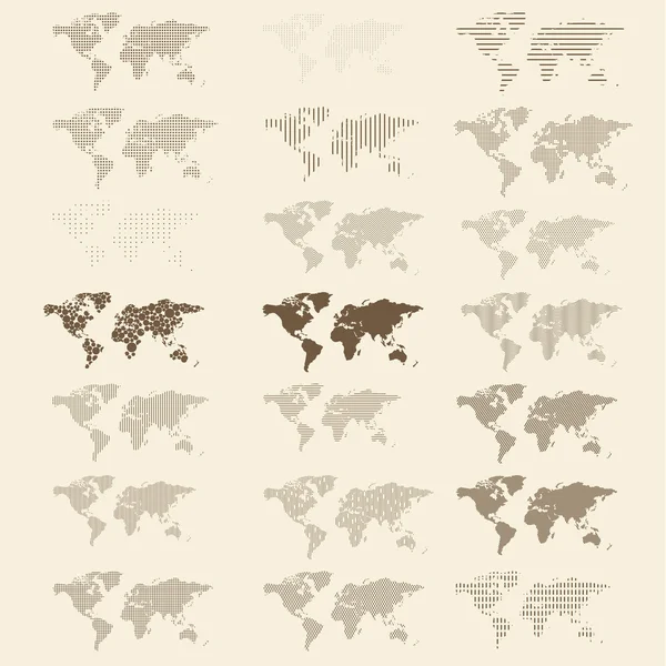 Набор точек и линейных карт мира с разным разрешением изолировать на заднем плане, векторная иллюстрация — стоковый вектор