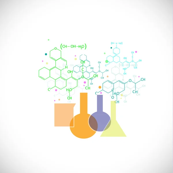 Chimica con vetro in vitro e struttura molecolare sfondo grafico, illustrazione vettoriale — Vettoriale Stock