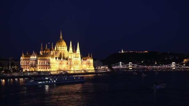Luchtfoto Boedapest Donauoever Hongarije — Stockvideo
