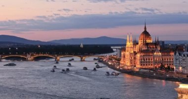 Macaristan 'da Budapeşte ve Tuna seti havacılık manzarası