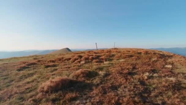 Primeira pessoa ver caminhadas nas montanhas dos Cárpatos verão dia ensolarado. — Vídeo de Stock