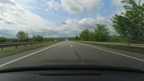 Long Highway Car Windshield Sunny Day — 图库视频影像