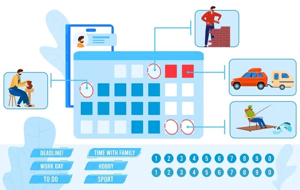 Kalender plan vector illustratie, cartoon platte maand time management in persoonlijke organisator planner infographic achtergrond — Stockvector