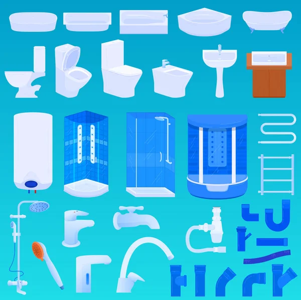 Bath room vector illustration set, κινούμενα σχέδια 3d μοντέρνο μπάνιο εσωτερικό και μπάνιο συλλογή εξοπλισμού για το σπίτι διαμέρισμα του ξενοδοχείου — Διανυσματικό Αρχείο