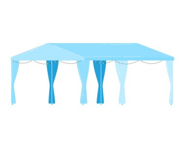 Açık hava çadırı, balonlar dekorasyon tepe örtüsü, beyaz tente, güneş gözlüğü koruması, tasarım, düz stil vektör çizimi..