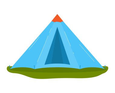 Seyahat çadırı seti, kamp malzemeleri, yaz macerası, çizgi film stili vektör çizimi, beyaz üzerine izole edilmiş..