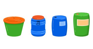 Boş konteynır, beyaz, benzin deposu, depolama ekipmanı, tasarım, düz biçim illüstrasyon üzerine izole edilmiş teneke kutu kullan.