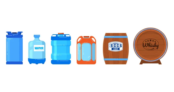 Tomma behållare, använda behållare isolerad på vit, bensin tank, lagringsutrustning, design, platt stil vektor illustration. — Stock vektor