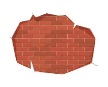 Kırmızı tuğla duvar, zemin blok, beyaz üzerine izole edilmiş, inşaat binası, tasarım, düz stil vektör çizimi.