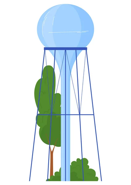 Vattentorn, säker vattenförvaring, flytande lagringstank, tecknad stil vektor illustration, isolerad på vitt. Olika konstruktioner vertikala byggnader, strukturer för vatteninfrastruktur. — Stock vektor