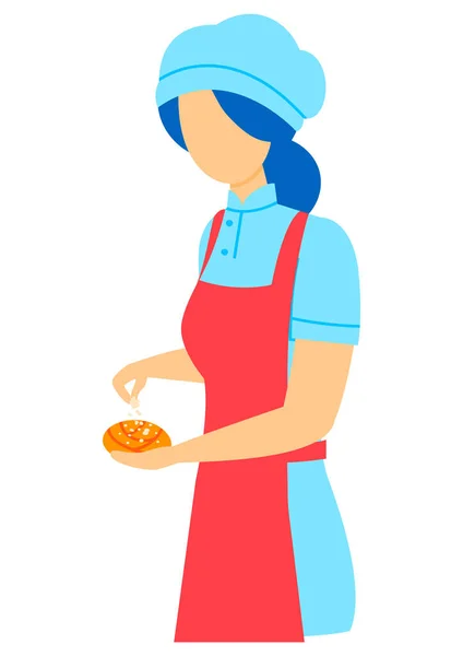 Homem carrega tortas, pessoa comendo, personagem de torta isolado no branco, cupcake chef de férias, design, ilustração vetorial de estilo plano. — Vetor de Stock