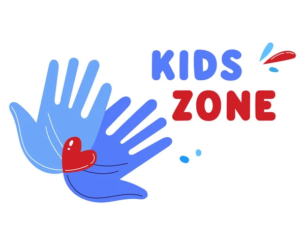 Logo anak zona klub, area permainan pendidikan, label rekreasi, waktu luang anak, taman bermain, desain, gambar vektor gaya kartun. - Stok Vektor
