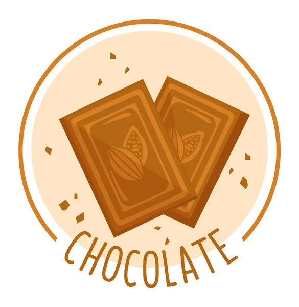 Element czekoladowy, słodki emblemat, etykieta kakao, izolowane na biały, brązowy deser, wzór, w stylu kreskówki wektor ilustracji. — Wektor stockowy