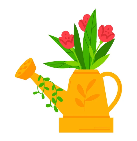 Arrosage de fleurs emblème, outil végétal, isolé sur blanc, symbole de culture, design, illustration vectorielle de style dessin animé. — Image vectorielle