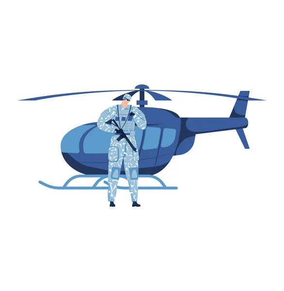 军用直升机，空中飞行，白色隔离，飞行运输机驾驶员，设计，卡通风格矢量图解. — 图库矢量图片