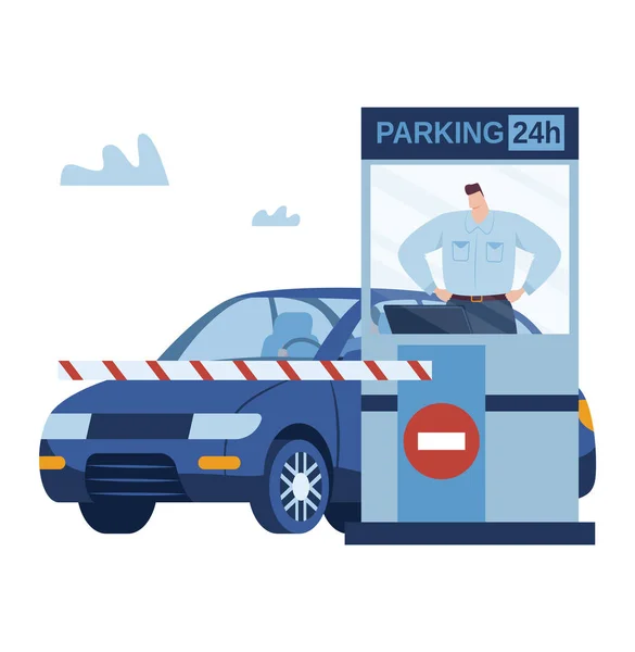 Stop control parking, gate transport security, road city, isolated on white, access entrance, cartoon style vector illustration. — Stockový vektor