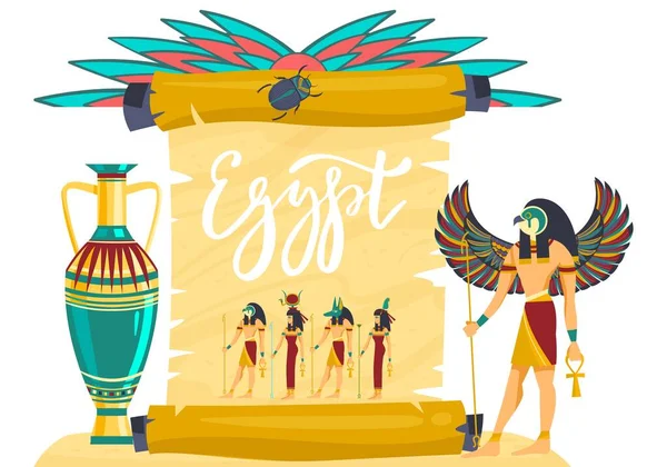 Egyiptom emberek, egyiptomi fáraó kultúra, ősi történelem banner, piramis afrikai szimbólum, design, rajzfilm stílusú vektor illusztráció. — Stock Vector