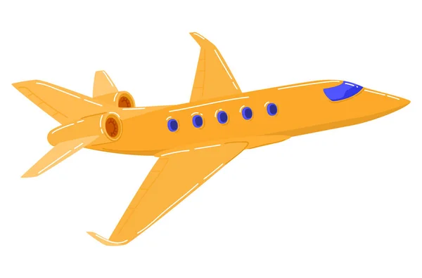 Transport aérien, avion à réaction de couleur bleue, avion de passagers vole à l'aéroport, illustration vectorielle de style dessin animé, isolé sur blanc — Image vectorielle