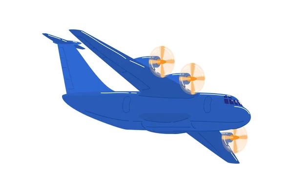 空运，喷气式飞机蓝色，客机飞向机场，卡通风格矢量图解，隔绝在白色上 — 图库矢量图片