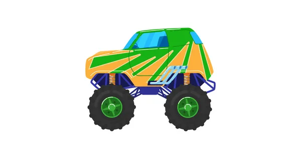 Converted cars, truck on big wheels, heavy vehicle, powerful engine, design cartoon style vector illustration, isolated on white. — Stock Vector