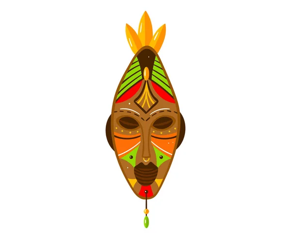 Máscara de sim étnica, cultura tribal de símbolo, artesanato indiano, lembrança tradicional, ilustração de vetor de estilo de desenho animado, isolado em branco. — Vetor de Stock