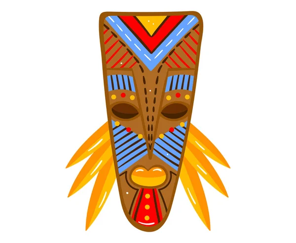 Máscara de sim étnica, símbolo de la cultura tribal, artesanía india, souvenir tradicional, ilustración vectorial de estilo de dibujos animados, aislado en blanco. — Vector de stock