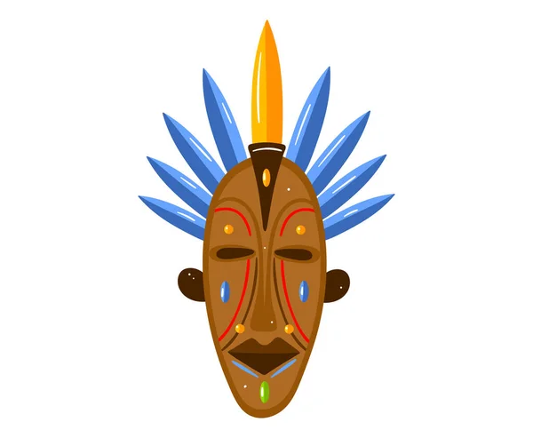 Máscara de sim étnica, cultura tribal de símbolo, artesanato indiano, lembrança tradicional, ilustração de vetor de estilo de desenho animado, isolado em branco. — Vetor de Stock