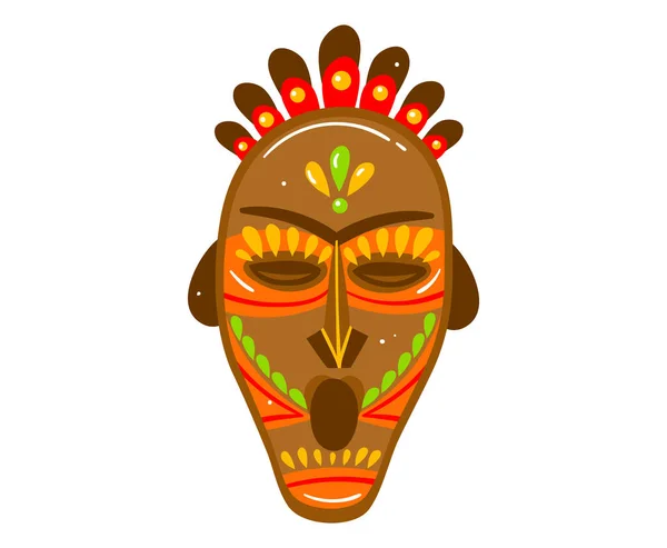 Máscara de sim étnica, símbolo de la cultura tribal, artesanía india, souvenir tradicional, ilustración vectorial de estilo de dibujos animados, aislado en blanco. — Archivo Imágenes Vectoriales