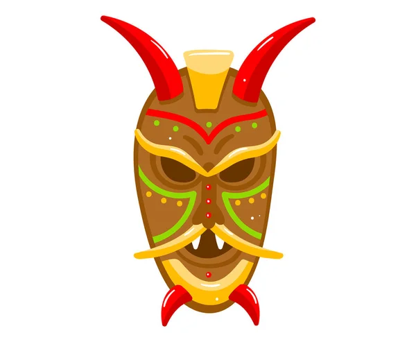 Máscara de sim étnica, símbolo de la cultura tribal, artesanía india, souvenir tradicional, ilustración vectorial de estilo de dibujos animados, aislado en blanco. — Vector de stock