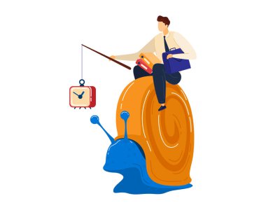 Zaman yönetimi işi, yavaş çalışma, son teslim tarihi, acil konsept, beyaz, tasarım, düz stil illüstrasyon.